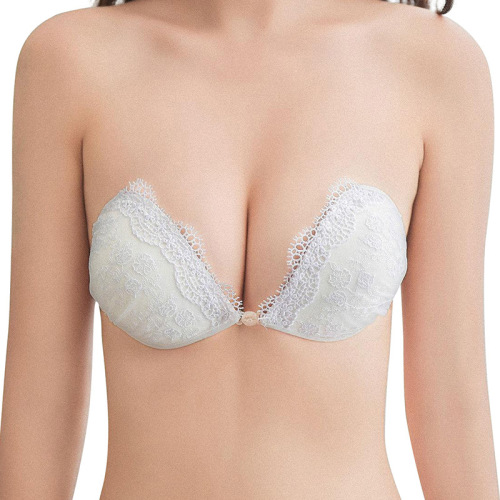 Cross-border wedding bikini white lace embroidery invisible bra silicone sexy push-up bra breathable underwear