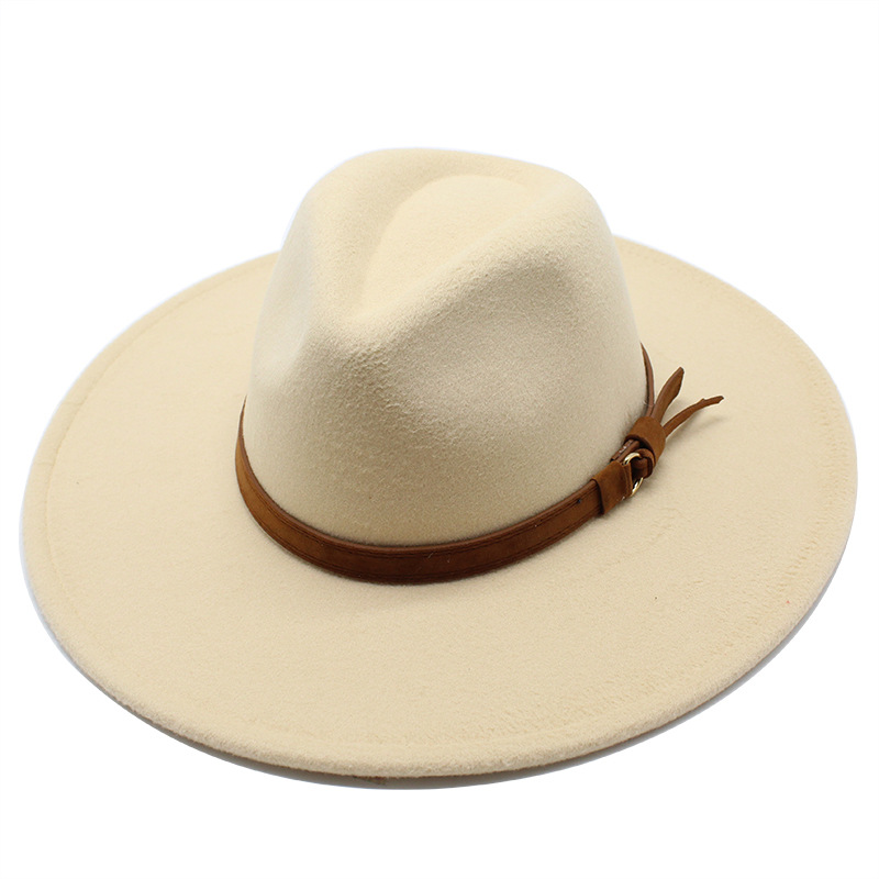 Solid Color Pattern Unisex British Style Solid Color Flat Eaves Fedora Hat