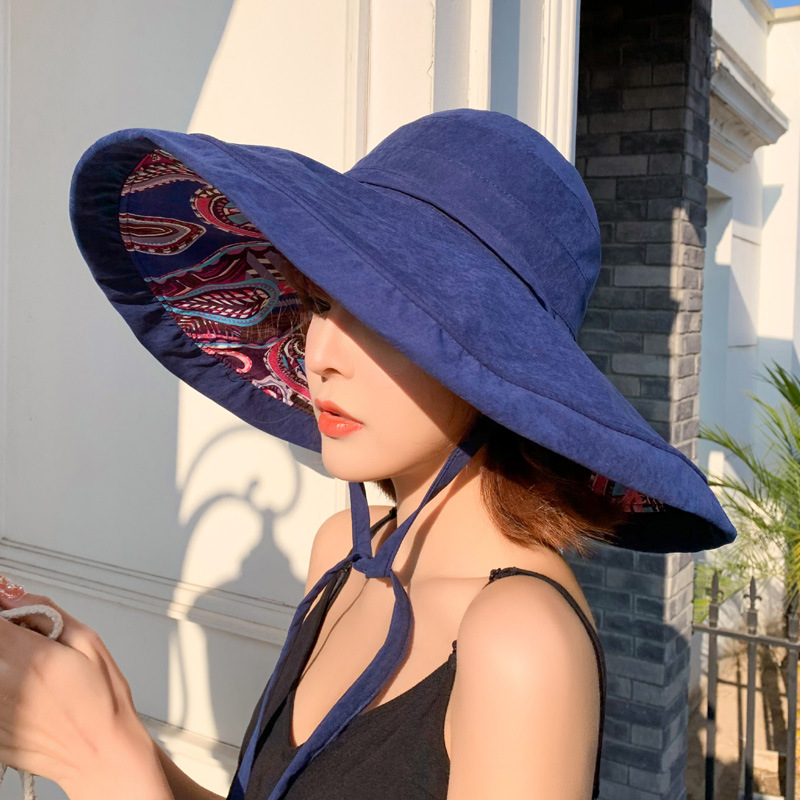 大檐渔夫帽女夏天防紫外线太阳帽复古民族风双面戴遮阳防晒帽子女|ms
