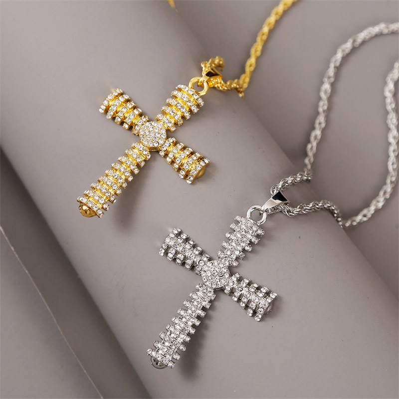 exaggerated hip hop cross necklace creative hip-hop rhinestone pendant jewelry wholesale nihaojewelr