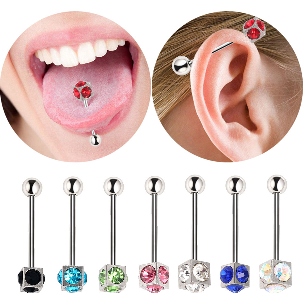 [Multicolor]Stainless Steel Tongue Ring 5 Diamond Tongue pin Bone nail UV Tongue pin Human puncture Jewelry wholesale