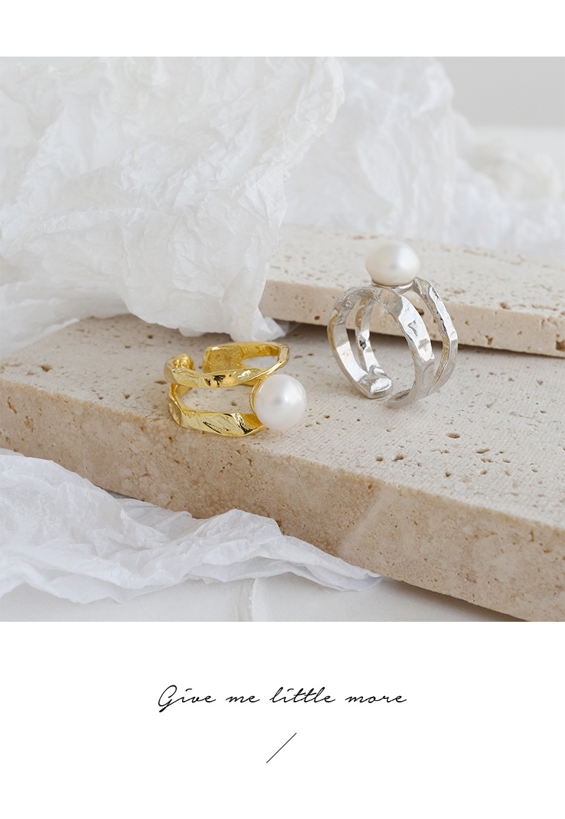 Fashion Solid Color Sterling Silver Open Ring Plating Inlay Pearl 925 Silver Rings