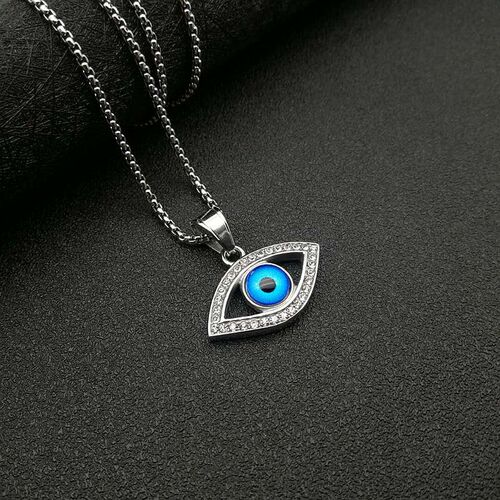 European and American Cross-Border Hip-Hop Jewelry Hip-Hop Earrings and Necklace with Titanium Steel, Gold Plating, and Diamond-Embedded Turkish Blue Eyes