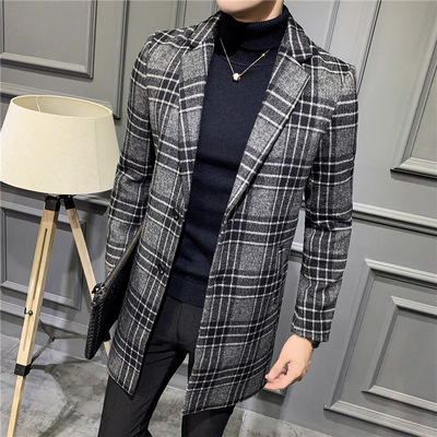 Autumn and winter new pattern man keep warm overcoat Mid length version wool Woollen cloth overcoat Korean Edition Trend lattice Fur coat