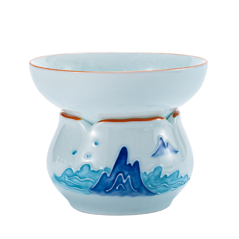 Dulce blanco en relieve pintado a mano colador de té de cerámica colador de té pintado a mano colador de té celadón colador de Té