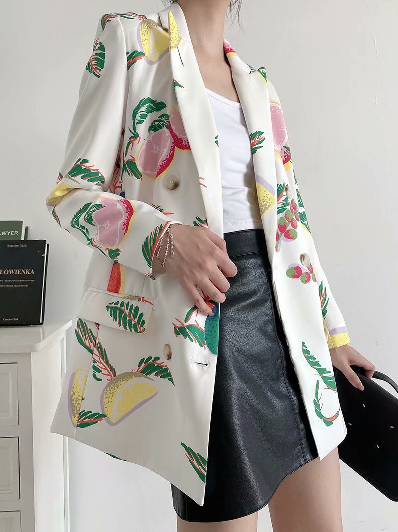 lapel double-breasted printing small suit jacket  NSAM30528