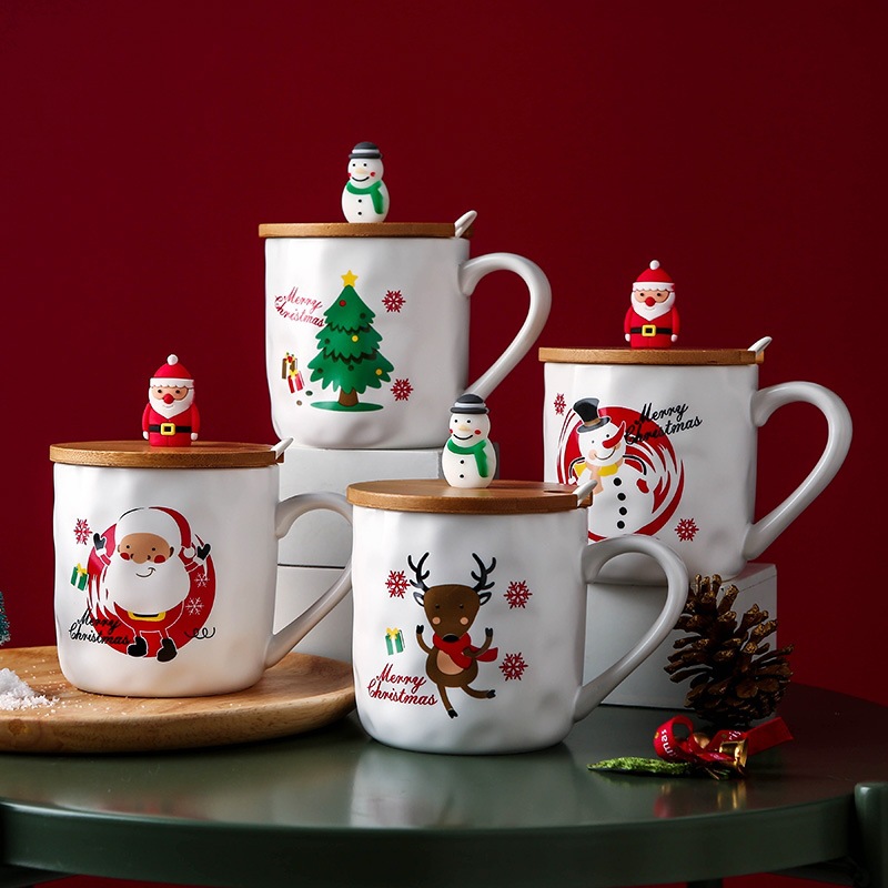 Creativo lindo de la historieta de Navidad taza regalo personalizado muñeco de nieve viejo Taza de cerámica taza de agua con tapa cuchara taza de café