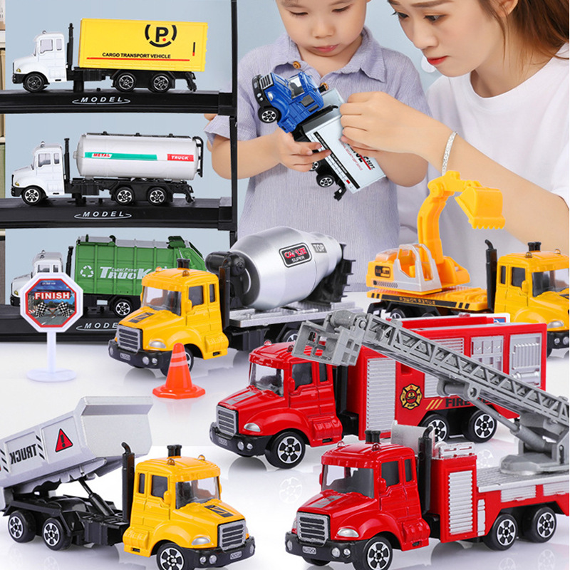 兒童工程消防車 男孩1挖掘機套裝 小號滑行3歲模型寶寶玩具小汽車