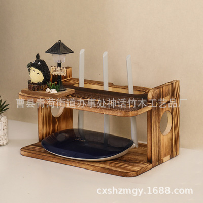 免打孔客厅卧室置物架墙上壁挂式wiff路由器收纳盒实木机顶盒架子