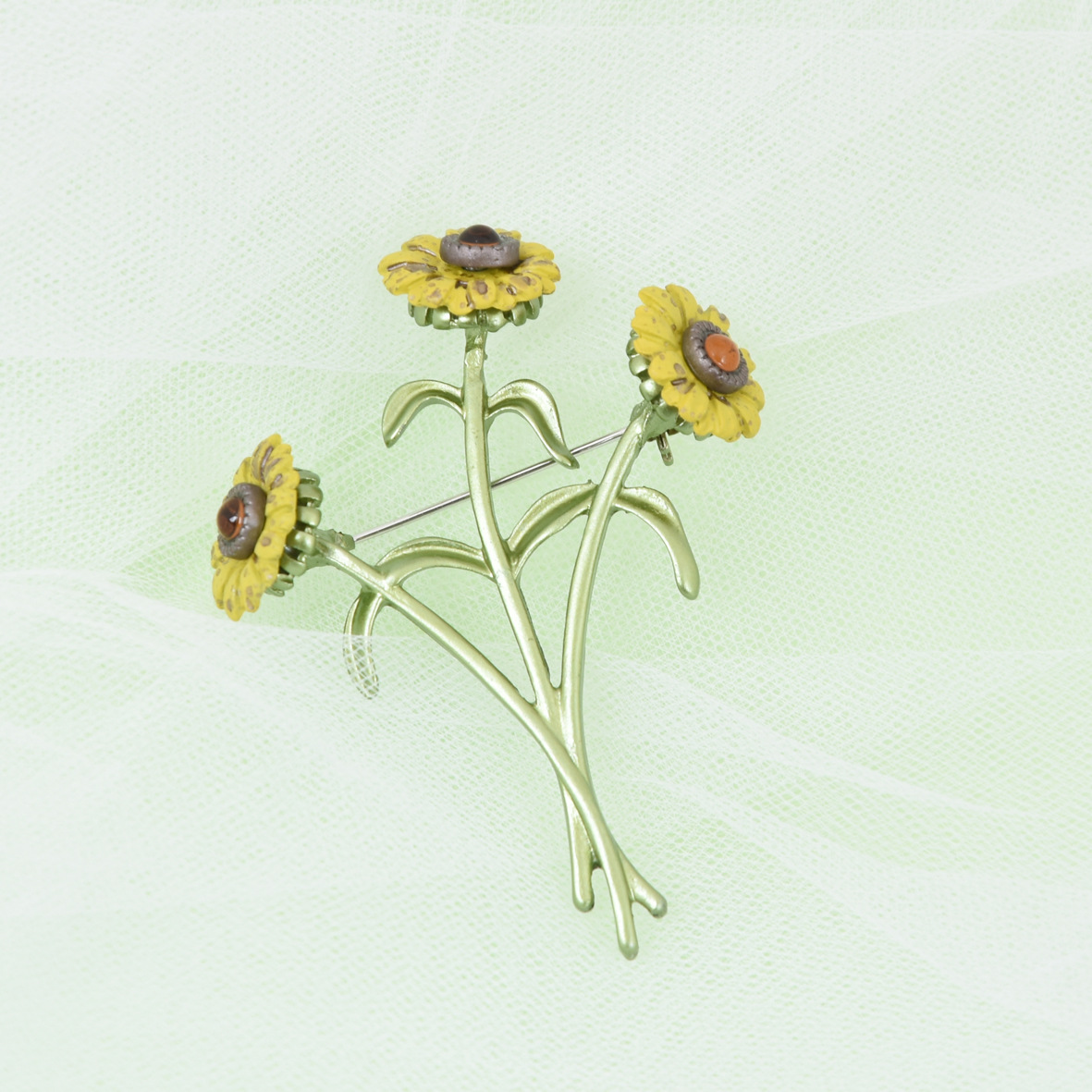 歐美複古風格梵高油畫胸針綠色烤漆森系文藝向日葵胸花別針配飾