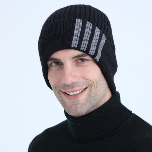 2020 Men's European and American New Warm Knitted Beanie Autumn and Winter Wool Yarn Warm Riding Ear Hat