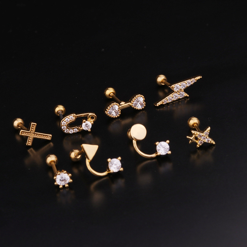 Ear Cartilage Rings & Studs Lady Geometric 316 Stainless Steel  Copper Inlaid Zircon display picture 11