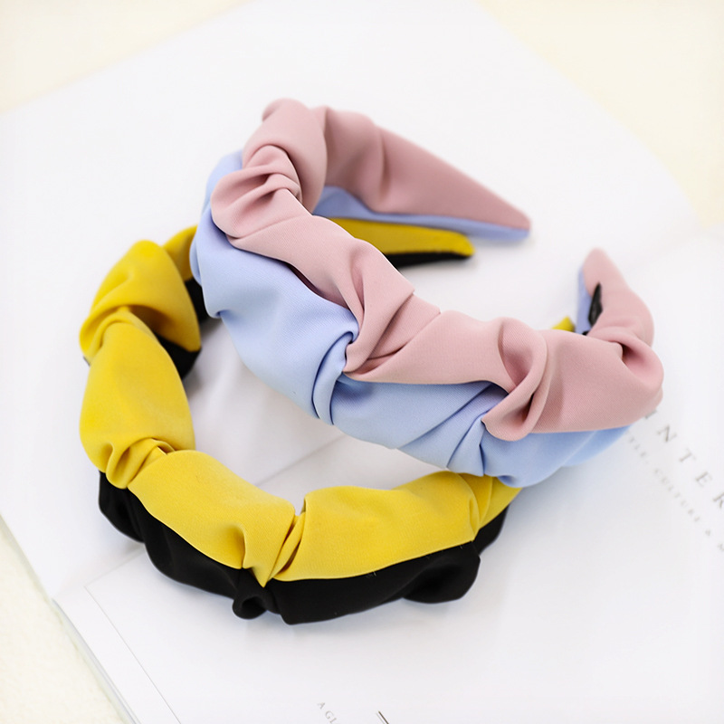 New Fashion Solid Color Color Matching Folds Wide-brimmed Hair Band Wholesale display picture 5