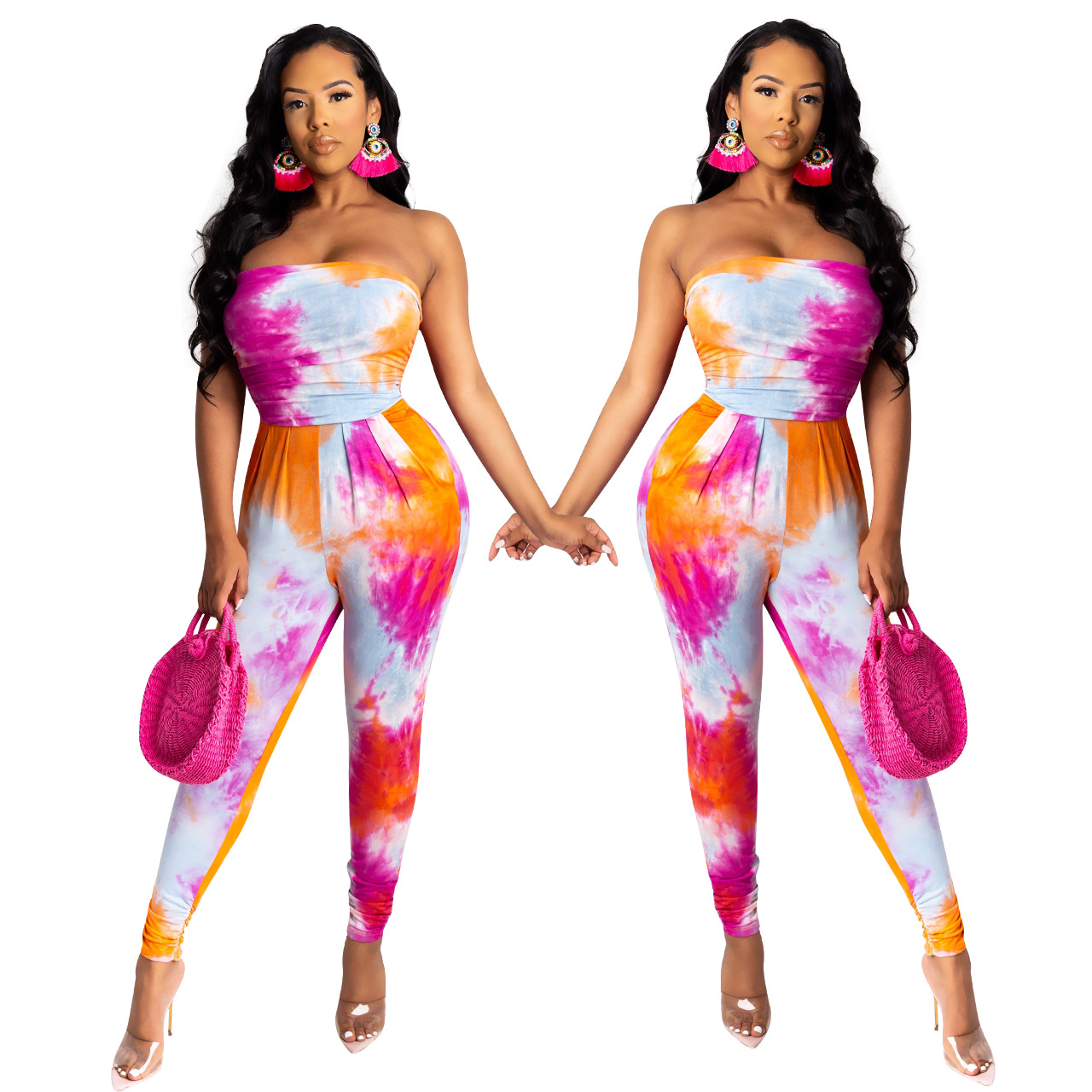 sleeveless tight-fitting pleated tie-dye jumpsuit Nihaostyles wholesale clothing vendor NSYDF73612