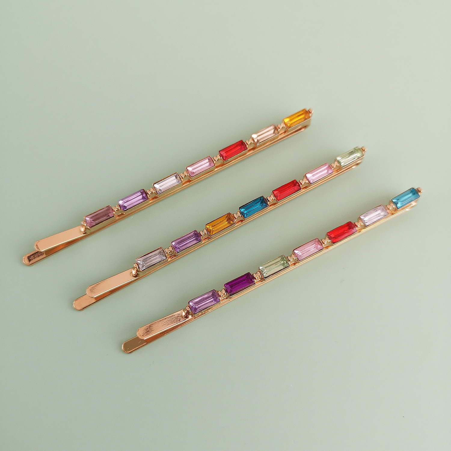 New Fashion Alloy Diamond-set Color Geometric Color Diamond Cheap Hairpin Wholesale display picture 20