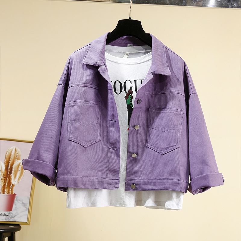 Internet Popular Purple Denim Jacket Women's 2020 New Spring and Autumn Korean Loose Short Student bf Top Women