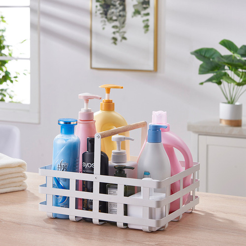 Japanese iron art storage basket vegetable storage basket double wooden handle beverage magazine storage frame household storage basket