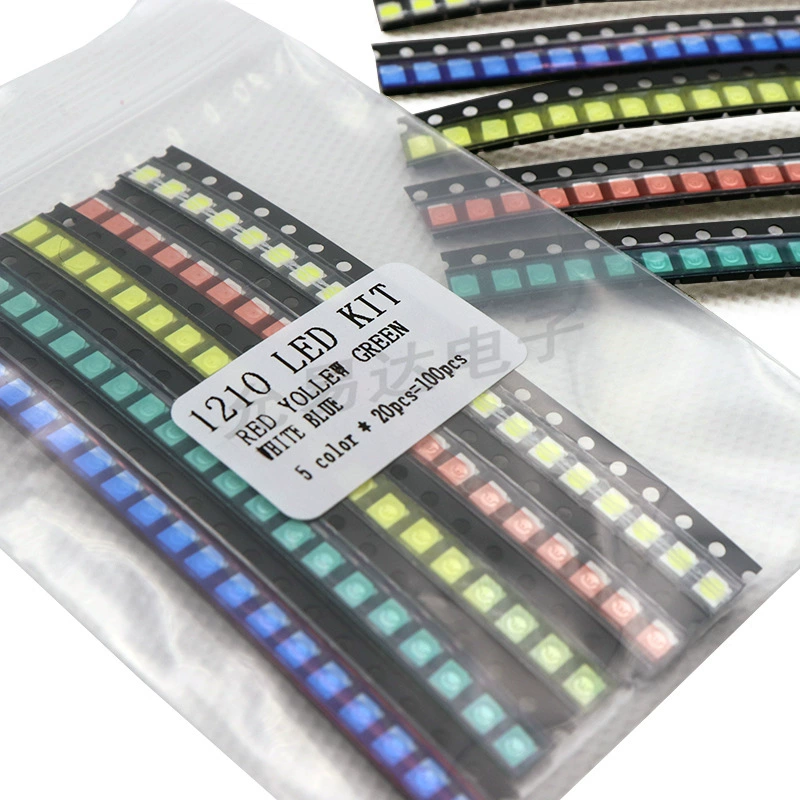 1210 светодиодная нашивка LED, образец световой трубки красный, желтый, синий, зеленый, белый, по 20 штук каждого
