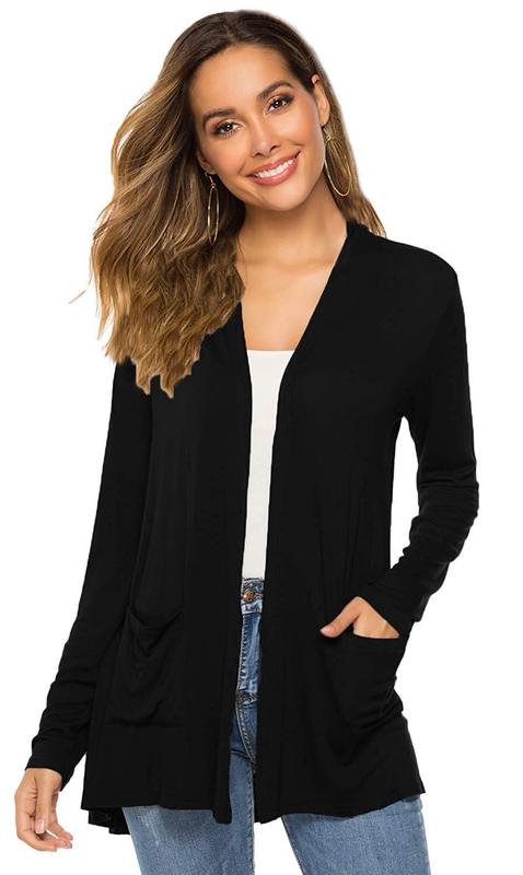 2019 European American Amazon Women's Casual Lightweight Long Sleeve Cardigan Soft Draping Front Cardigan with Pocket