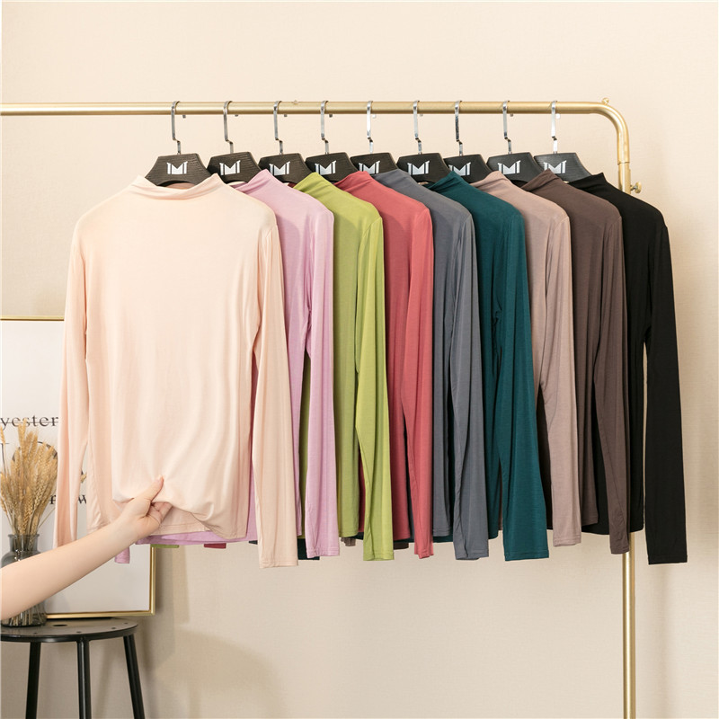 Spring and Autumn New Bit Cotton Half High Collar Base Shirt Korean Style Thin All-match Long Sleeve T-shirt Inner Thin Top Spring and Autumn New Bit Cotton Half High Collar Base Shirt Korean Style Thin All-match Long Sleeve T-shirt Inner Thin Top