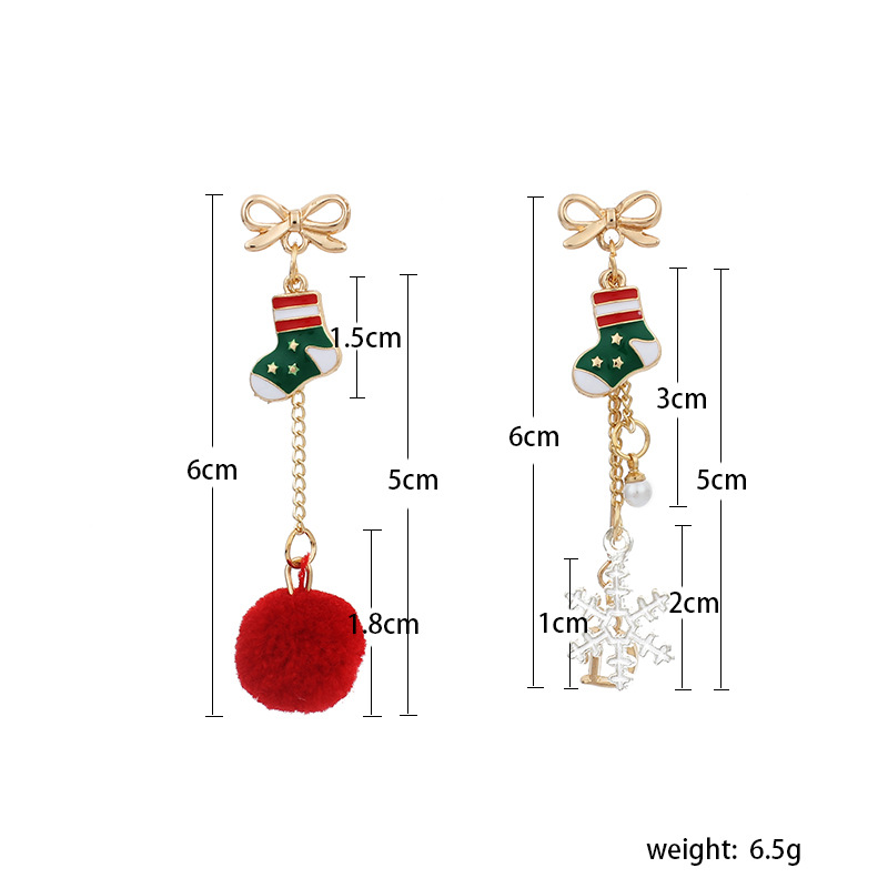 7g Weight Earrings Classification Wedding, Travel, Birthday, Festival Occasion Asymmetric Christmas Retro Tassel Hair Ball Snowflake Earrings