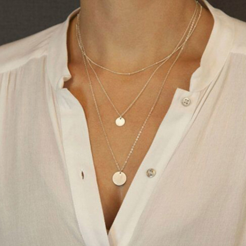 Fashion Jewelry New Personality Fashion Simple Disc Necklace Multi-layer Suit Necklace Wholesale Nihaojewelry display picture 2