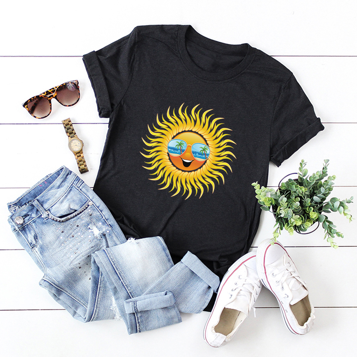   fun sun print cotton short-sleeved t-shirt women NSSN2683