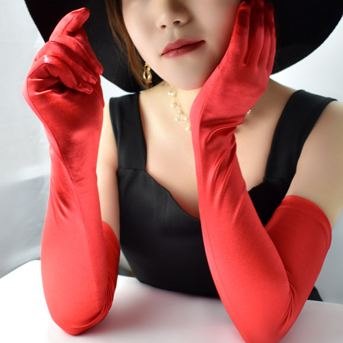 Women's satin satin plate gloves wedding prom dance performance gloves cosplay retro gloves