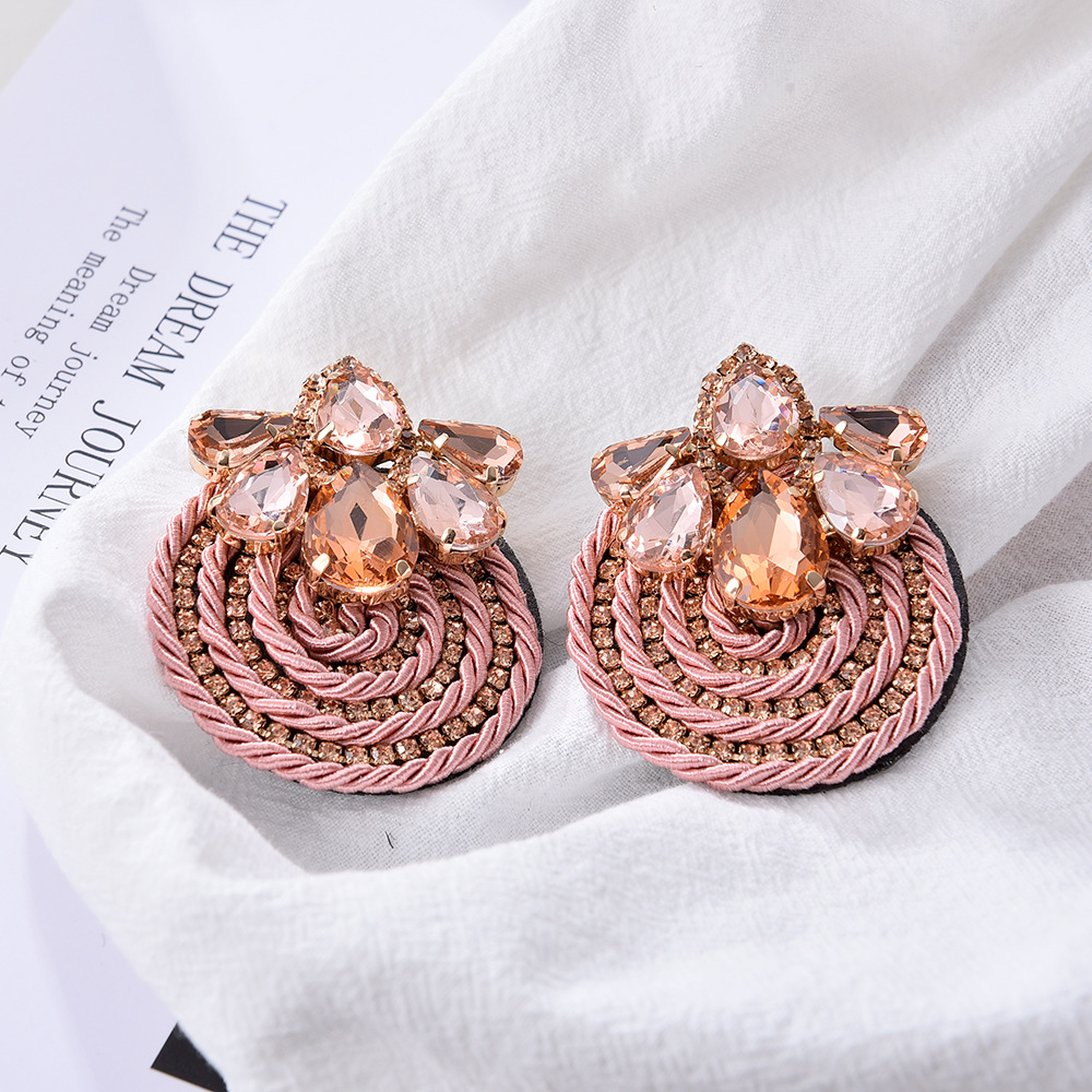 1 Pair Ethnic Style Flower Cloth Rhinestone Women's Ear Studs display picture 2