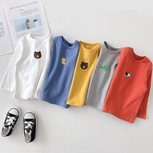 新款宝宝长袖t恤 春秋女男童白色打底衫 婴儿上衣 一件代发