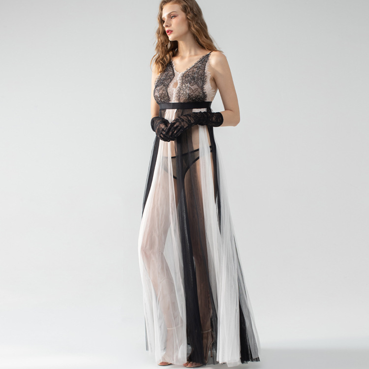 性感内衣蕾丝露背吊带诱惑网纱长裙.JPG