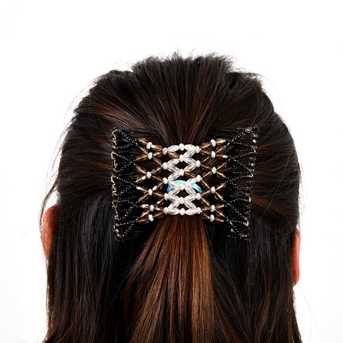Euros and Americans Best-Selling Handmade Bead Headbands Double-Row Elastic Insert Comb Magic Versatile Hair Comb Updo Styler