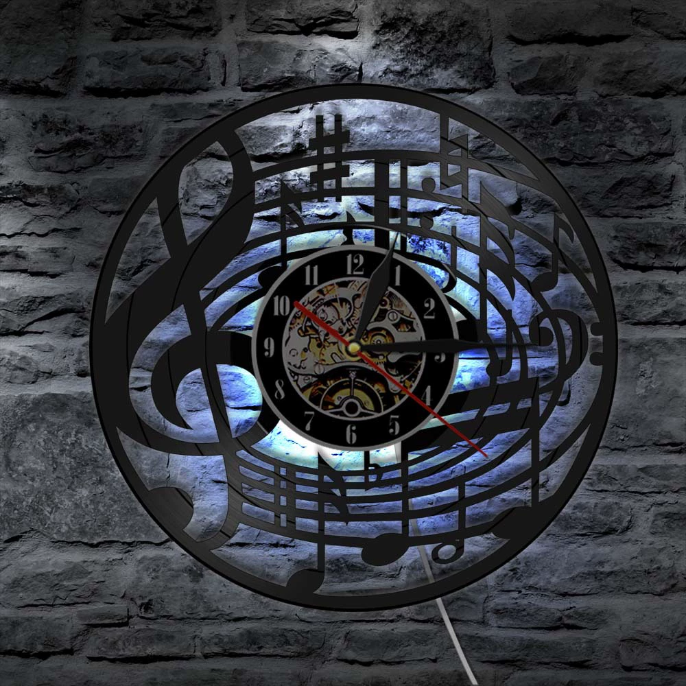 Rock music party notes symbolectic ethylene black glue record clock scanning silent wall clock decoration gift