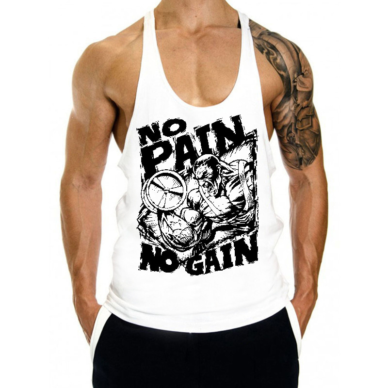 Printed European and American bodybuilding training I-shaped sleeveless sports casual vest loose fitness vest