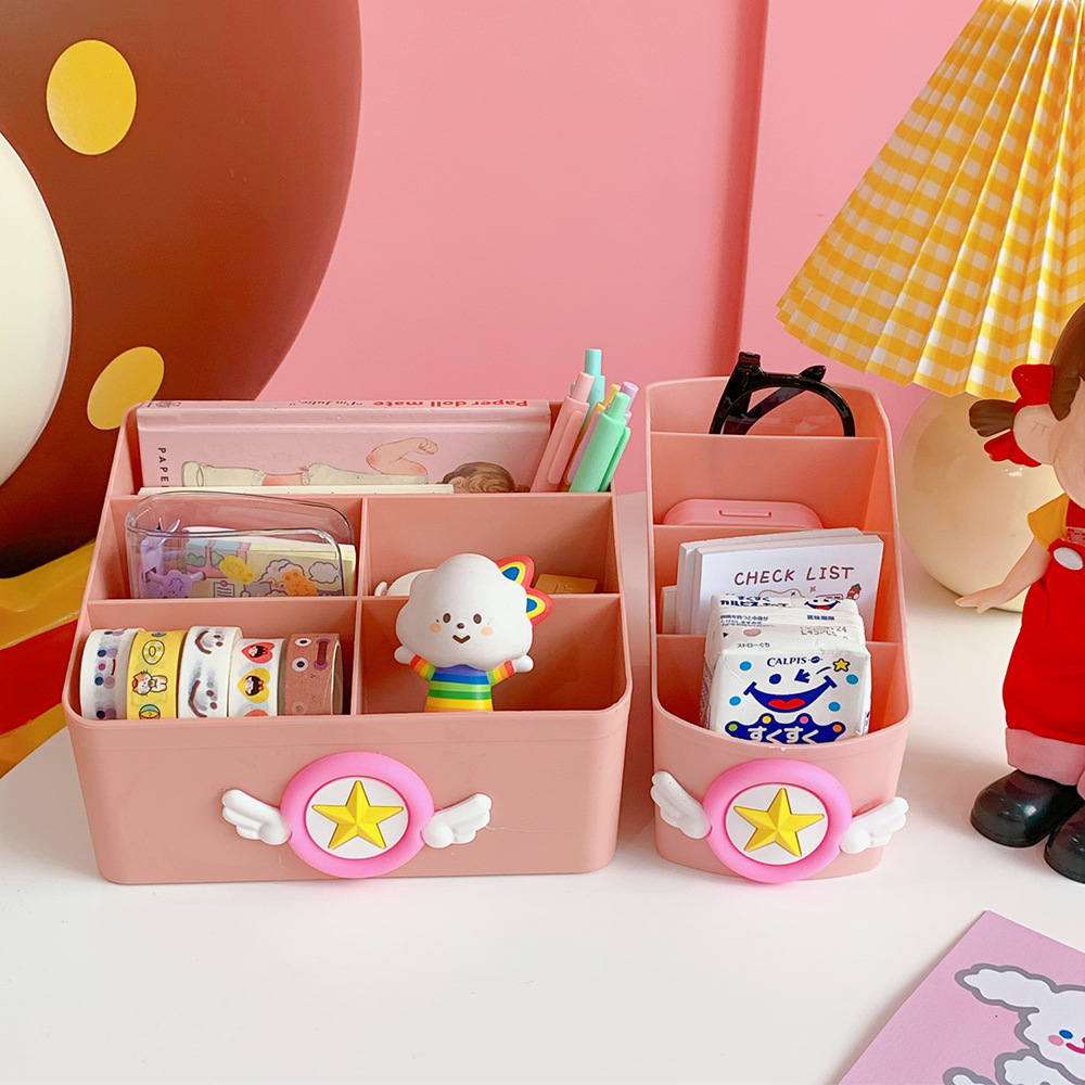 Cartoon Desktop Storage Box Cosmetic Finishing Box Multi-grid Pink Storage Box display picture 4