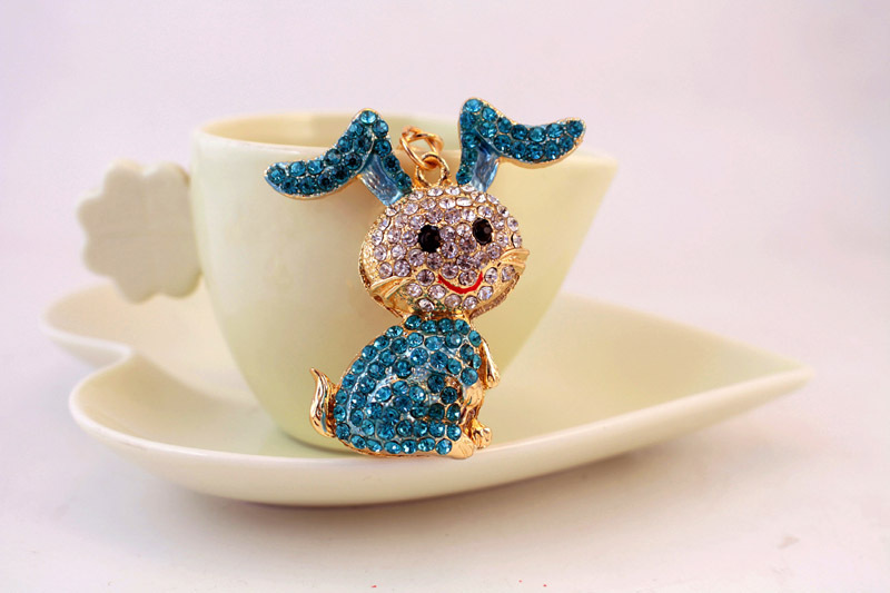 63g Weight Alloy, Metal Material Doll Pattern Unisex Gender Pink, Blue Color Alloy Rhinestone Cartoon Bunny Keychain 6