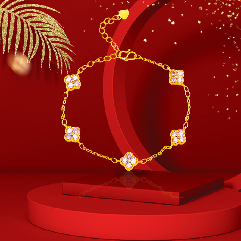 Celebridad en línea moneda europea moda Vietnam arena oro mujer chapado 24K oro tienda misma joyería flor trébol fábrica al por mayor