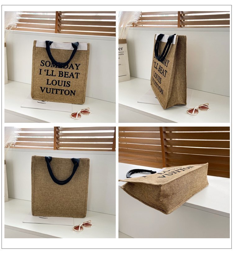 The 2020 autumn new handbag women's large-capacity Korean style lettered linen bag is a trend of large shopping bags for autumn and winter undefined