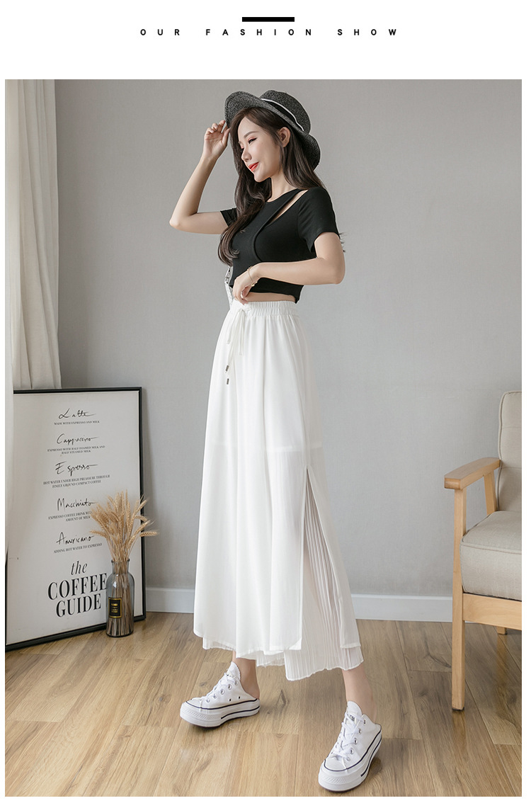 Pleated Chiffon Wide-Leg Slim High Waist Pants NSFYF56256