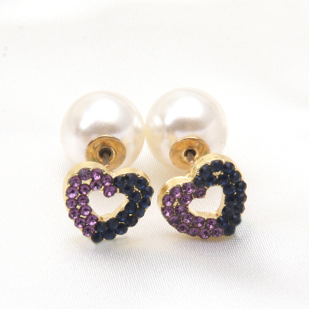 Heart-shape Pearl Asymmetrical Diamond-studded Earrings Wholesale display picture 3