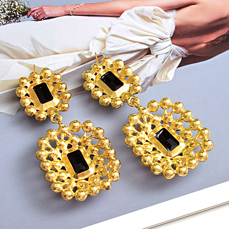 1 Pair Glam Luxurious Geometric Inlay Alloy Zircon Drop Earrings display picture 3