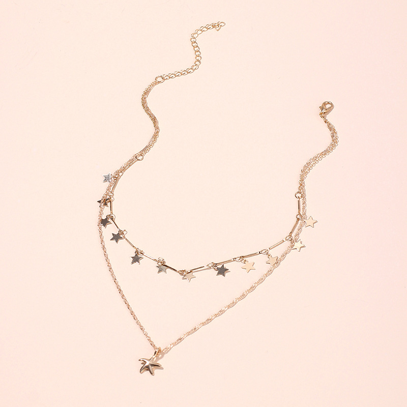 Necklace Classification Korean Fashion Starfish Pendant Choker Copper Necklace Double Beautiful Wind Star Clavicle Necklace For Women Nihaojewelry