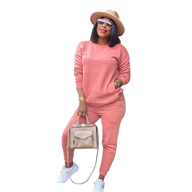 Leisure Suit Pure Color Cotton Sweater Two Piece Set Women