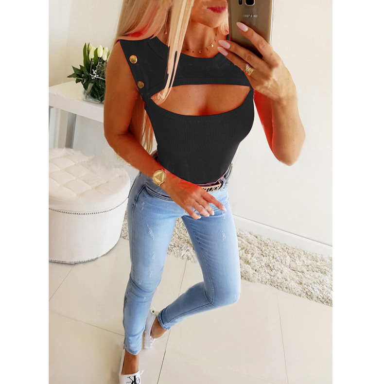 summer new hot style women s solid color sexy round neck T-shirt top NSKX6068