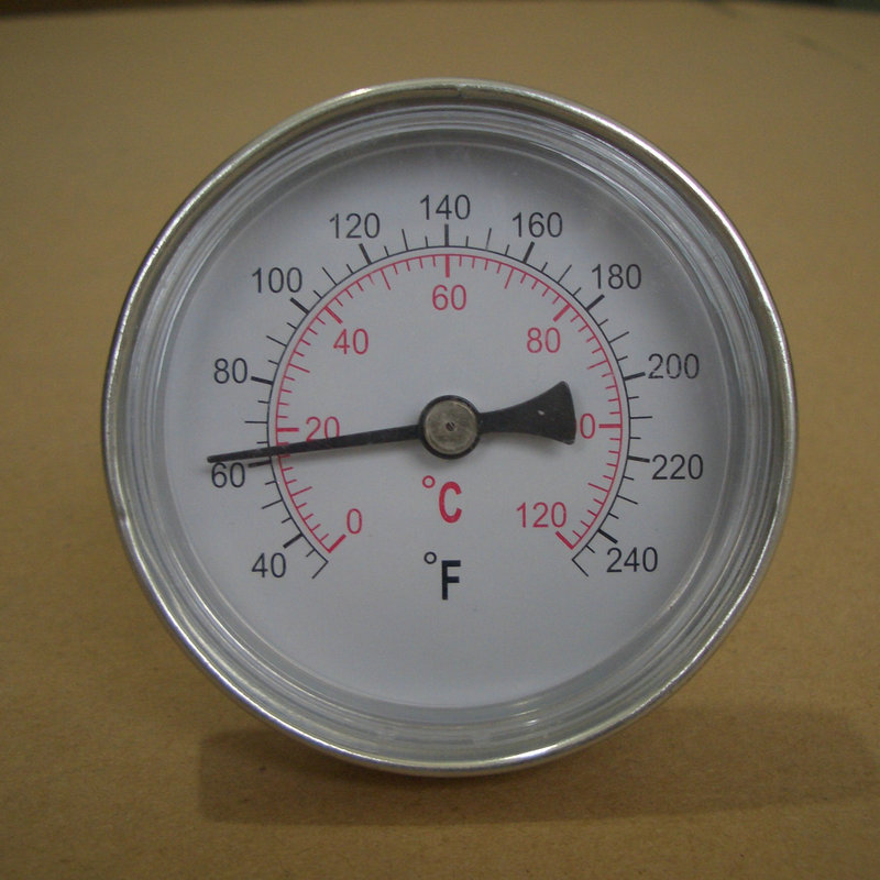 H221A出口型热水炉温度计 铝壳， 铜牙