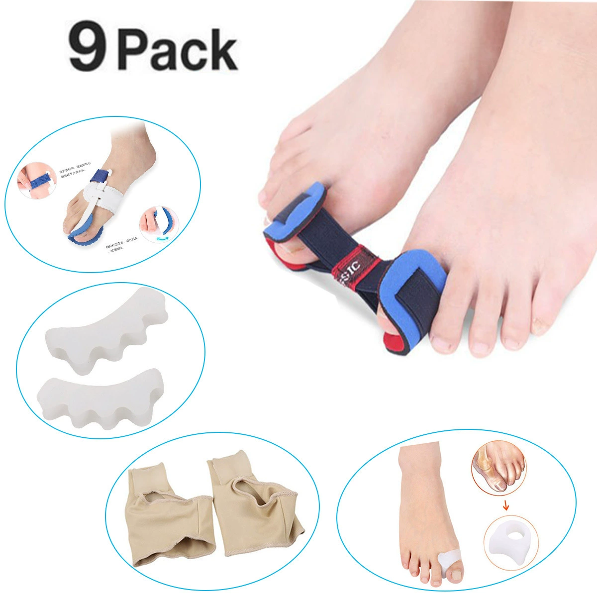 Трансграничный вальгусный сплиттер для пальцев ног костюм из девяти частей вальгусный корректор пальцев ног Набор для упражнений на пальце ноги