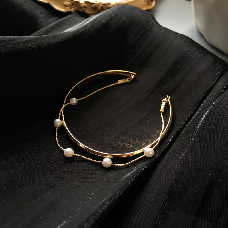 Fashion double layer geometric pearl bracelet