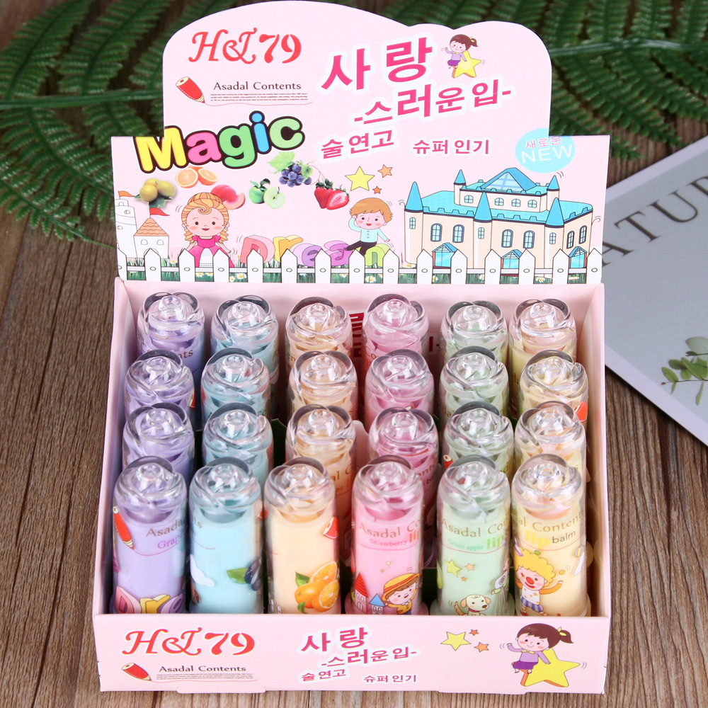 润唇膏盒装唇部护理保湿滋润补水无色变色口红荷花款外贸厂家直供