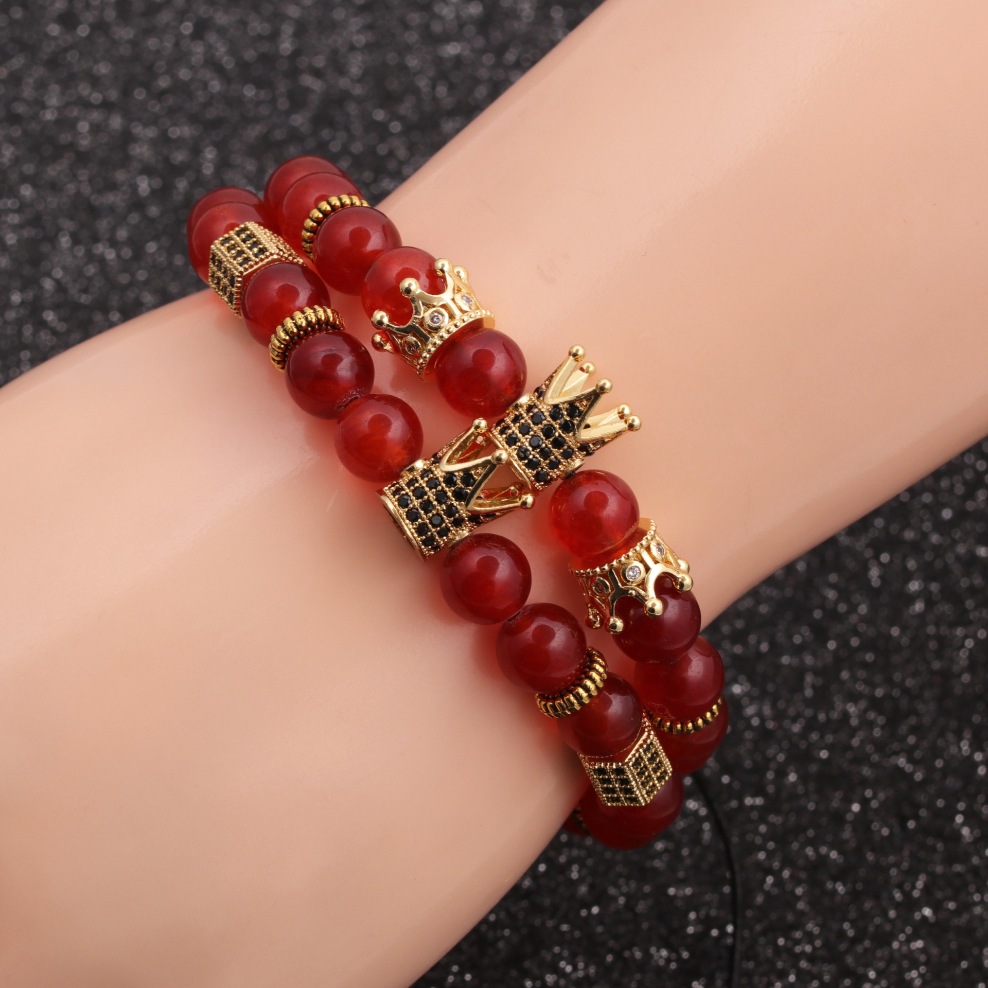 Fashion new  Frosted Stone White Turquoise Lapis Lapis Agate Crown Bracelet Set