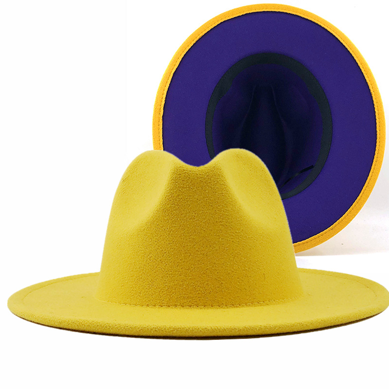 Sombrero De Copa De Lana Blanco Interior Azul Cielo Exterior Sombrero De Moda De Doble Cara Sombrero A Juego De Color Sombrero De Jazz De Ala Plana display picture 10